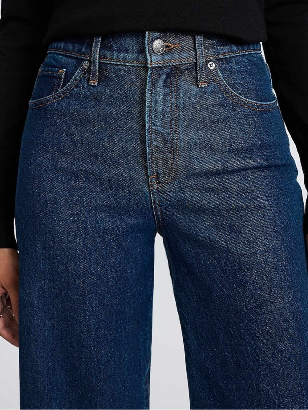 High Waisted Dark Wash Tall Hem Wide Leg Ankle Jeans - Picture 4 of 12